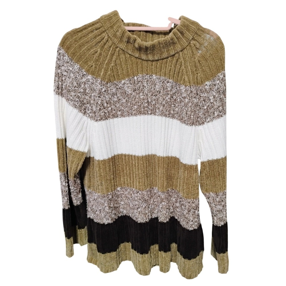 Carolyn‎ Taylor Essentials Womens 1X Sweater Ribbed Colorblock Knit Cozy Holiday